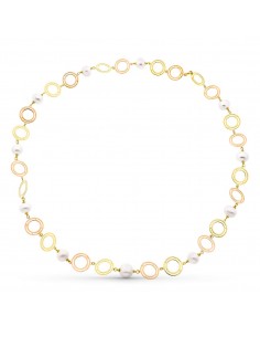 18K GARGANTILLA ORO BICOLOR AMARILLO Y ROSA PERLA CULTIVADAS 14 MM LARGO 85 CM