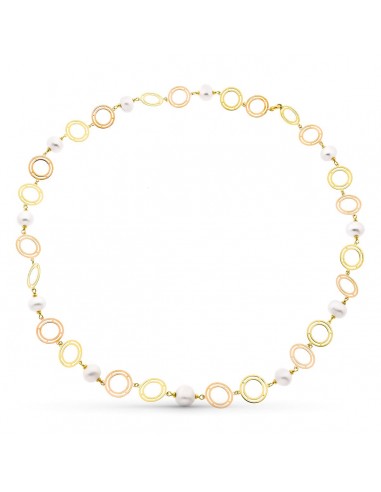 18K GARGANTILLA ORO BICOLOR AMARILLO Y ROSA PERLA CULTIVADAS 14 MM LARGO 85 CM