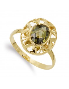 18K SORTIJA ORO AMARILLO CIRCONITA OVAL 8X6 MM HOJAS TALLADAS. ANCHO: 14 5 MM