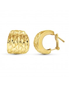 18K PENDIENTES ORO AMARILLO TALLADOS. 18X17 MM CIERRE OMEGA