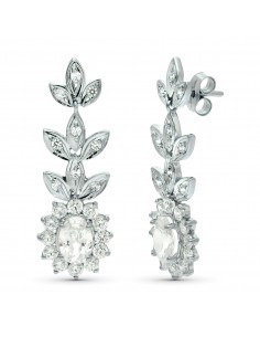 18K PENDIENTES ORO BLANCO JUEGO NOVIA CIRCONITA 8X6 MM TOTAL 33X11 MM PRESION