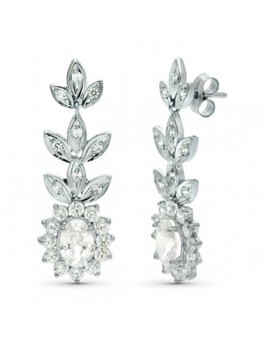 18K PENDIENTES ORO BLANCO JUEGO NOVIA CIRCONITA 8X6 MM TOTAL 33X11 MM PRESION