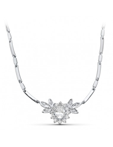 18K GARGANTILLA ORO BLANCO JUEGO NOVIA CENTRO 8X6 MM 45CM CIERRE MOSQUETON