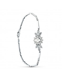 18K PULSERA ORO BLANCO JUEGO NOVIA CENTRO 8X6 MM CIRCONITA 19CM MOSQUETON