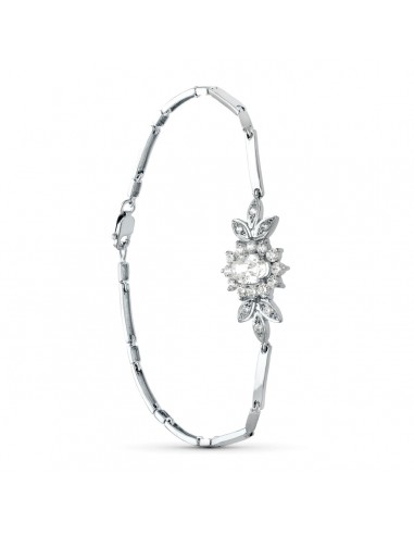 18K PULSERA ORO BLANCO JUEGO NOVIA CENTRO 8X6 MM CIRCONITA 19CM MOSQUETON