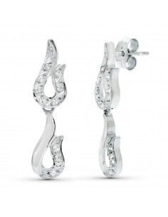 18K PENDIENTES ORO BLANCO JUEGO NOVIA DOBLE CUERPO CIRCONITA 26X7 MM PRESION