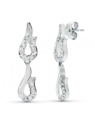 18K PENDIENTES ORO BLANCO JUEGO NOVIA DOBLE CUERPO CIRCONITA 26X7 MM PRESION