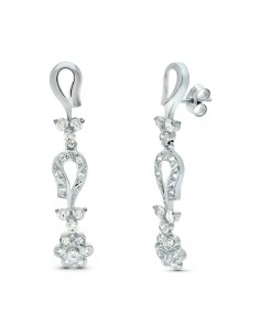 18K PENDIENTES ORO BLANCO JUEGO NOVIA ARTICULADO CIRCONITA 42X7 MM PRESION