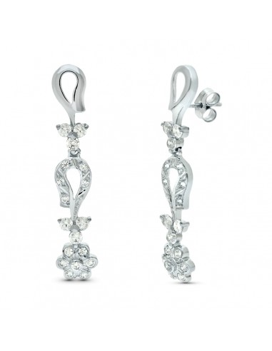 18K PENDIENTES ORO BLANCO JUEGO NOVIA ARTICULADO CIRCONITA 42X7 MM PRESION