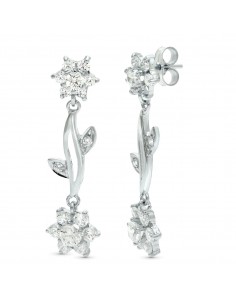 18K PENDIENTES ORO BLANCO JUEGO NOVIA CUAJO DE CIRCONITA 30X9 MM PRESION