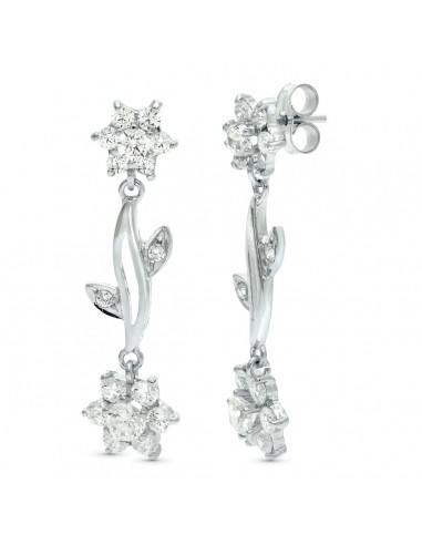 18K PENDIENTES ORO BLANCO JUEGO NOVIA CUAJO DE CIRCONITA 30X9 MM PRESION