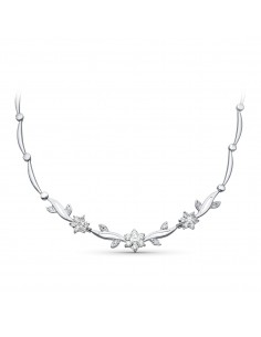 18K GARGANTILLA ORO BLANCO JUEGO NOVIA FLORES CIRCONITA 45CM CIERRE MOSQUETON