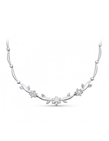18K GARGANTILLA ORO BLANCO JUEGO NOVIA FLORES CIRCONITA 45CM CIERRE MOSQUETON