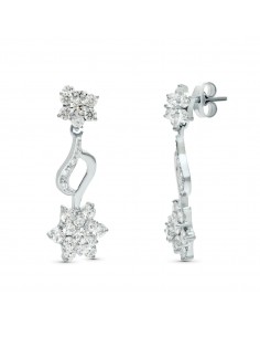 18K PENDIENTES ORO BLANCO JUEGO NOVIA PIÑA CIRCONITA 30X11 MM PRESION