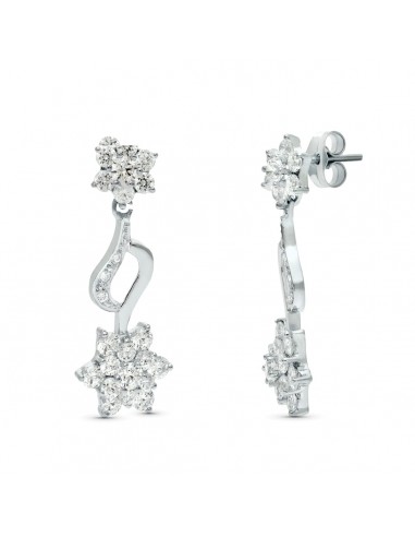 18K PENDIENTES ORO BLANCO JUEGO NOVIA PIÑA CIRCONITA 30X11 MM PRESION