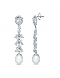 18K PENDIENTES NOVIA DOS CUERPOS PERLA CULTIVADA ORO BLANCO 47X8 MM PRESION
