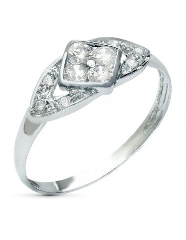 18K SORTIJA ORO BLANCO ROMBO CON CIRCONITA ANCHO 7 MM