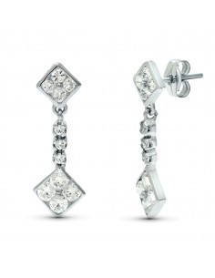 18K PENDIENTES ORO BLANCO DOBLE CUERPO JUEGO NOVIA CIRCONITA 23X8 MM PRESION