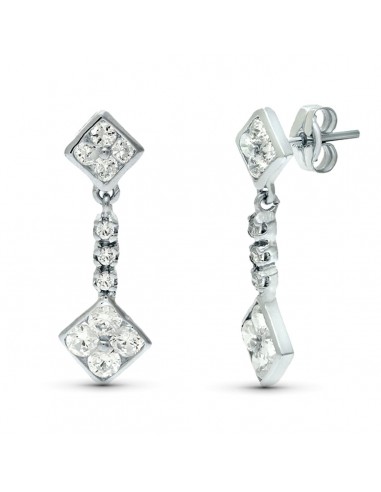 18K PENDIENTES ORO BLANCO DOBLE CUERPO JUEGO NOVIA CIRCONITA 23X8 MM PRESION