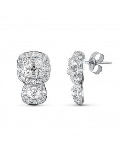 18K PENDIENTES ORO BLANCO JUEGO NOVIA CIRCONITA 15X9 MM CIERRE PRESION