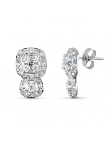 18K PENDIENTES ORO BLANCO JUEGO NOVIA CIRCONITA 15X9 MM CIERRE PRESION