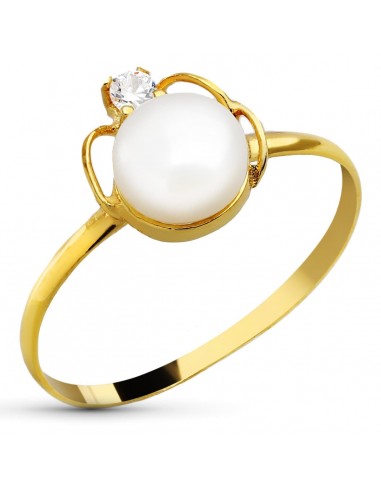 18K SORTIJA ORO AMARILLO CON PERLA DE 6 MM Y CIRCONITA. ANCHO: 9 MM