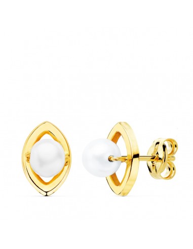 18K PENDIENTES ORO AMARILLO PERLA ROMBO. 10X7 MM CIERRE PRESION