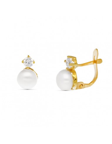 18K PENDIENTES ORO AMARILLO PERLA Y CIRCONITA 10X5 MM CIERRE CATALAN
