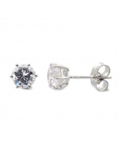 18K PENDIENTES ORO BLANCO GARRAS CIRCONITA 6X6 MM CIERRE PRESION