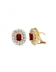 18K PENDIENTES ORO AMARILLO PIEDRA GRANATE 6X4 MM OMEGA