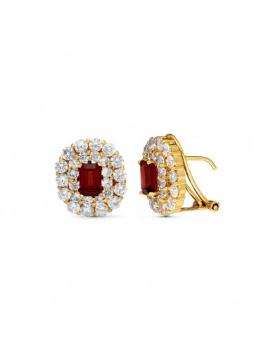 18K PENDIENTES ORO AMARILLO PIEDRA GRANATE 6X4 MM OMEGA