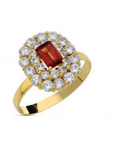 18K SORTIJA ORO AMARILLO CIRCONITA Y GRANATE 6X4 MM