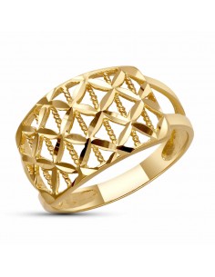 18K SORTIJA ORO AMARILLO CALADA CON HOJAS TALLADAS. ANCHO: 13 MM