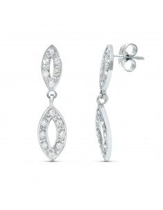 18K PENDIENTES DOS CUERPOS ORO BLANCO JUEGO NOVIA CIRCONITA 25X6 MM PRESION