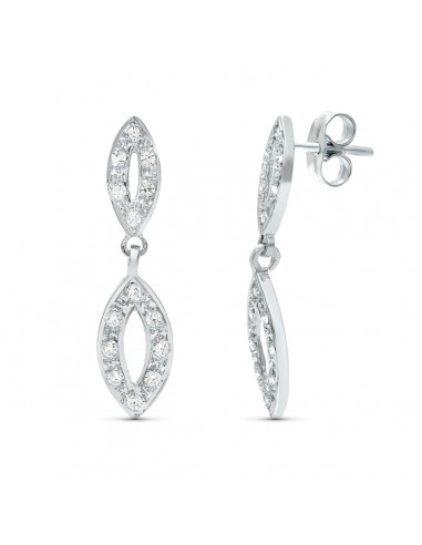 18K PENDIENTES DOS CUERPOS ORO BLANCO JUEGO NOVIA CIRCONITA 25X6 MM PRESION
