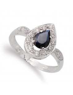 18K SORTIJA ORO BLANCO PIEDRA FINA TALLA GOTA 7X5 MM Y CIRCONITAS. ANCHO: 13 MM