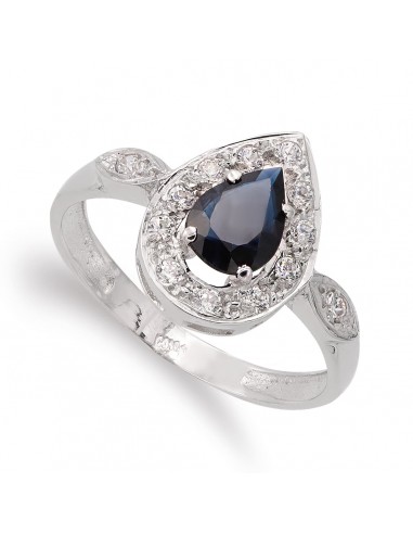 18K SORTIJA ORO BLANCO PIEDRA FINA TALLA GOTA 7X5 MM Y CIRCONITAS. ANCHO: 13 MM