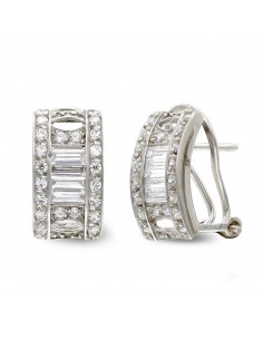 18K PENDIENTES ORO BLANCO BARRITAS Y CIRCONITA CIERRE OMEGA
