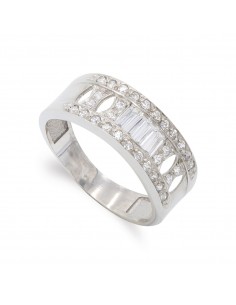 18K SORTIJA ORO BLANCO CON CIRCONITAS BAGUETTE Y REDONDAS. ANCHO: 7 5 MM