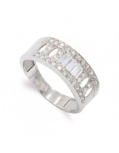 18K SORTIJA ORO BLANCO CON CIRCONITAS BAGUETTE Y REDONDAS. ANCHO: 7 5 MM