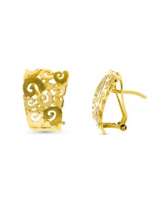 18K PENDIENTES ORO AMARILLO MOTIVOS CALADOS FLORALES 18X12 MM CIERRE OMEGA