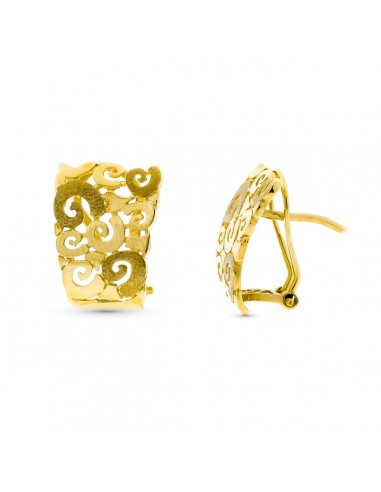 18K PENDIENTES ORO AMARILLO MOTIVOS CALADOS FLORALES 18X12 MM CIERRE OMEGA