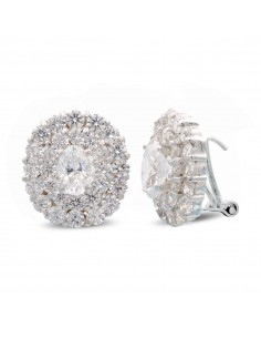 18K PENDIENTES ORO BLANCO CIRCONITA 14X12 MM CIERRE OMEGA