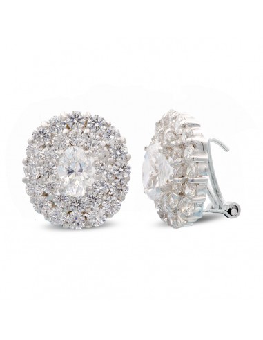 18K PENDIENTES ORO BLANCO CIRCONITA 14X12 MM CIERRE OMEGA