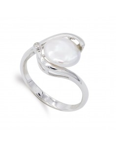 18K SORTIJA ORO BLANCO Y PERLA BOTON 9 MM