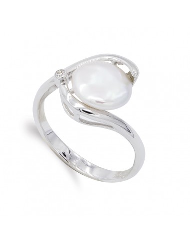 18K SORTIJA ORO BLANCO Y PERLA BOTON 9 MM