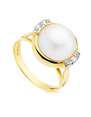 18K SORTIJA BICOLOR PERLA JAPONESA CON CIRCONITA 12 MM