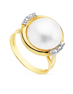 18K SORTIJA BICOLOR PERLA JAPONESA CON CIRCONITA 14 MM