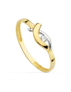 18K SORTIJA ORO BICOLOR CON MOTIVO CRUZADO Y CIRCONITA. ANCHO: 4 5 MM