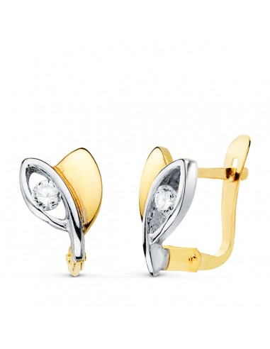 18K PENDIENTES ORO BICOLOR CON CIRCONITA 9X6 MM CIERRE CATALAN